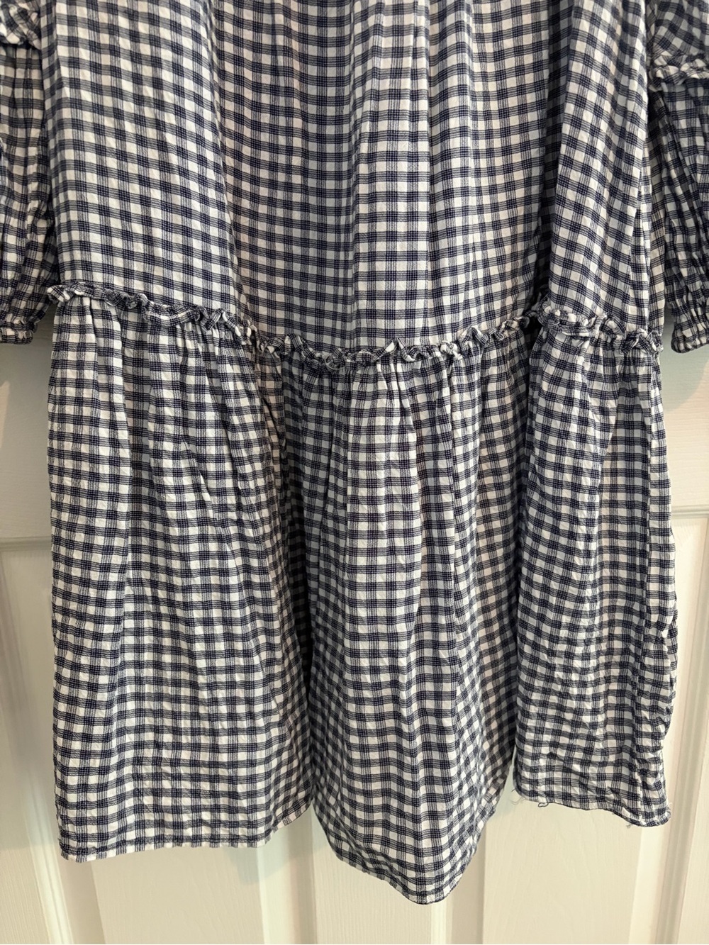 Max Studio Navy and White Gingham Long Sleeve Drop Waist Dress - Size L - Picture 4 of 9